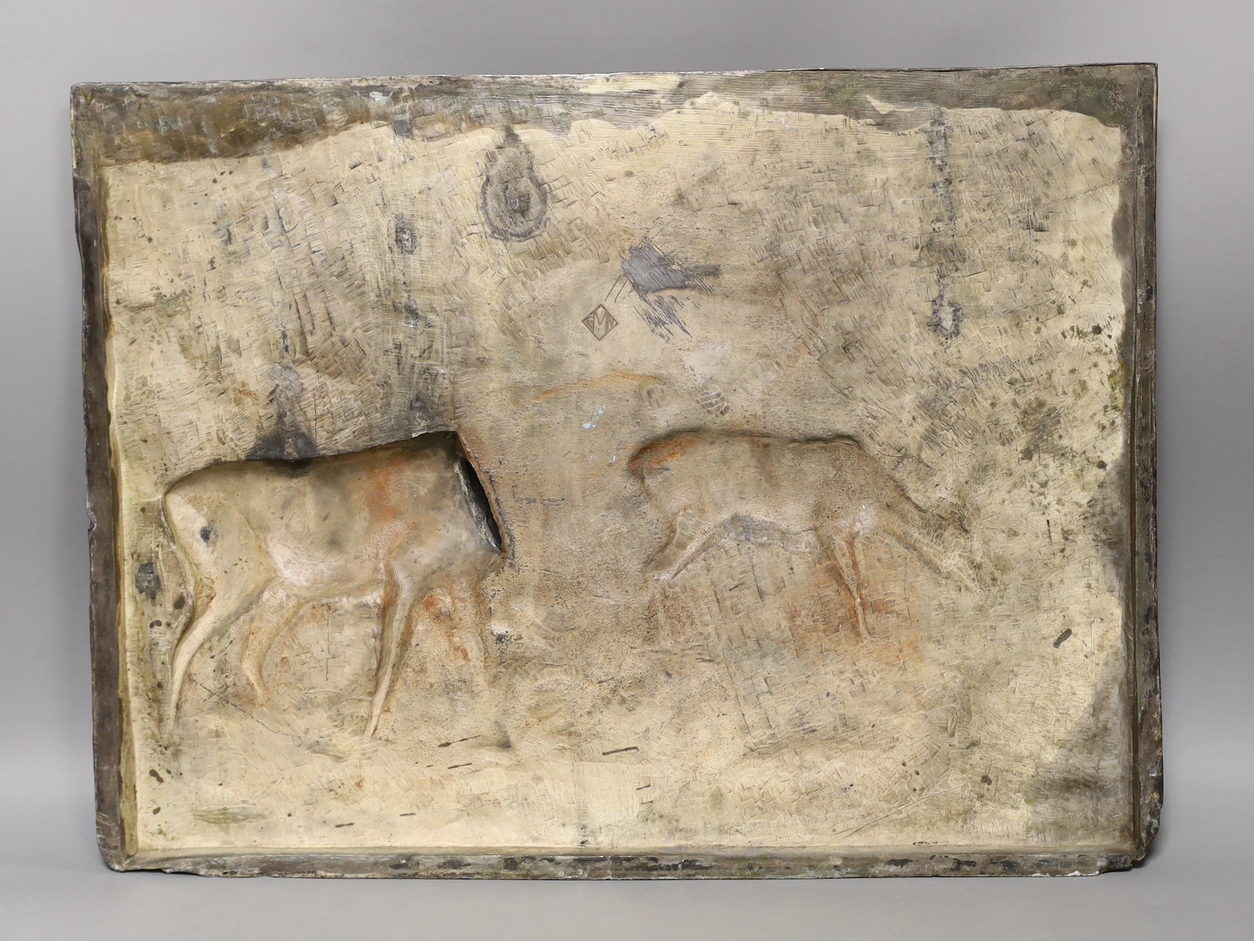 A German cast metal ‘stag’ plaque marked F&MN Bavaria, 31 x 42cm